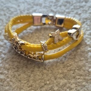 Yellow and Silver Bracelet with Floral Accents